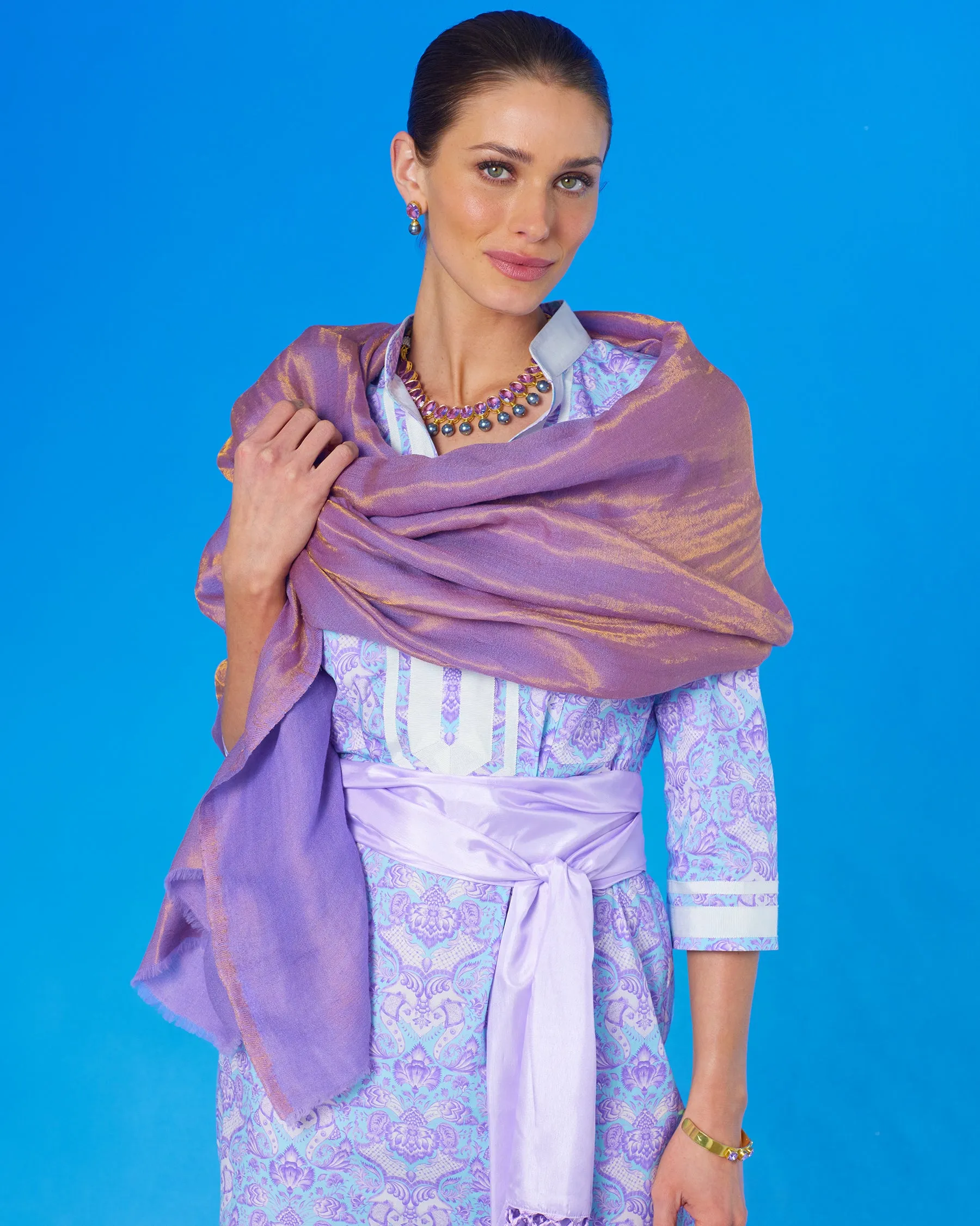 Josephine Reversible Pashmina Shawl in Gold Shimmer Lavender