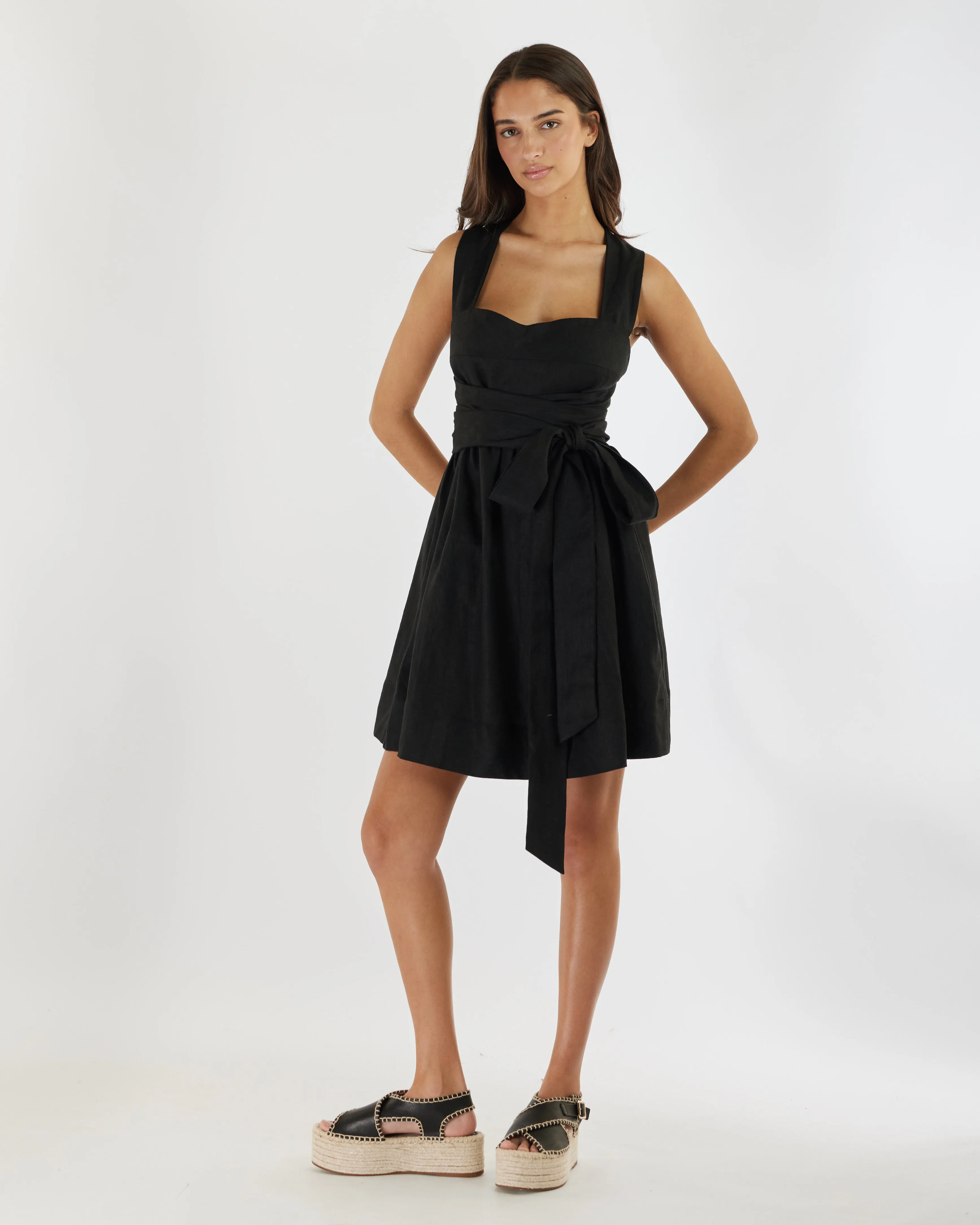 Juliette Linen Mini Dress - Black