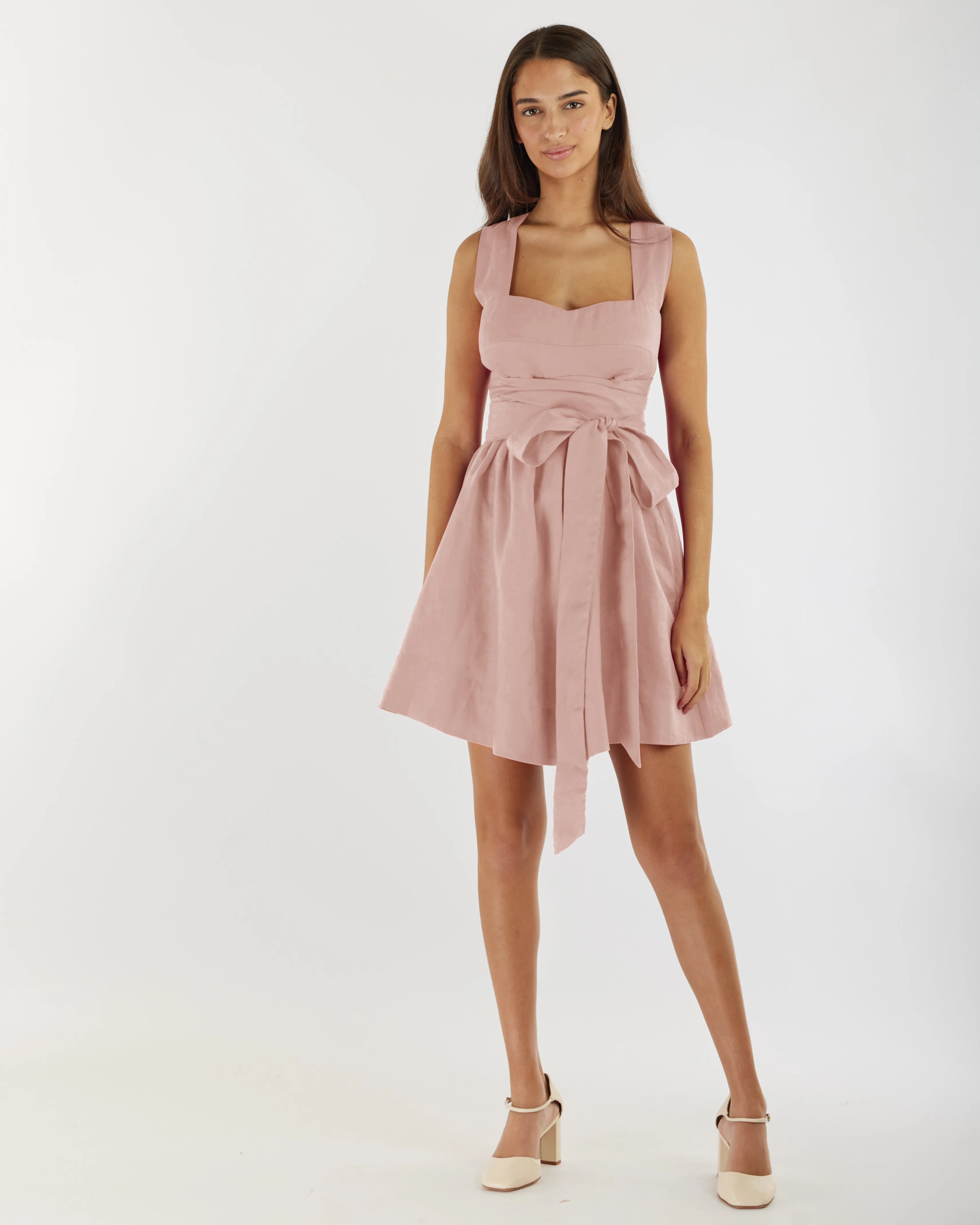 Juliette Linen Mini Dress - Peony