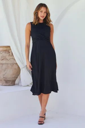 Kendra Sleeveless Black Knot Front Evening Dress