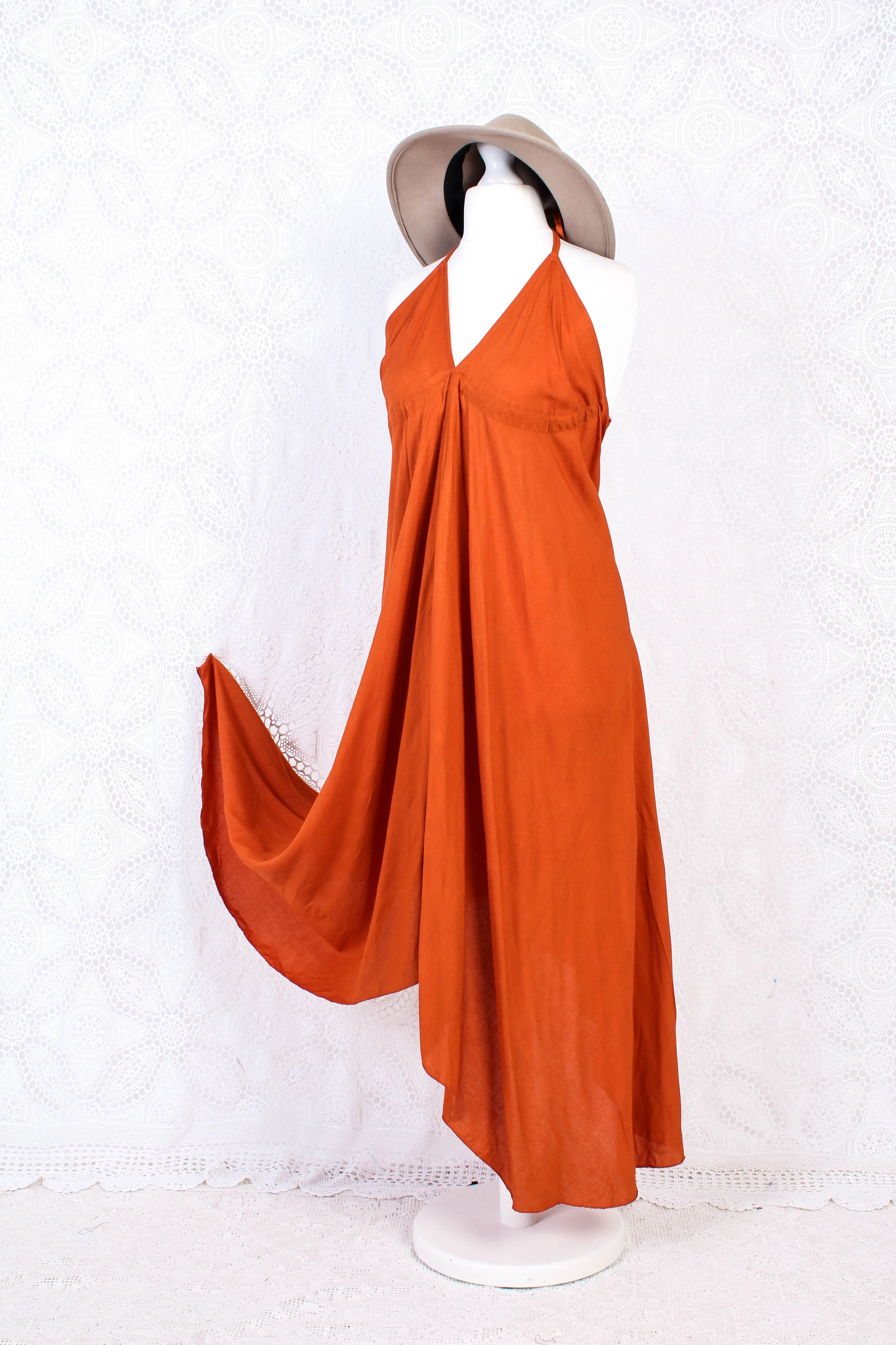 Khroma Medusa Midi Halter Dress in Fiery Orange - Free Size