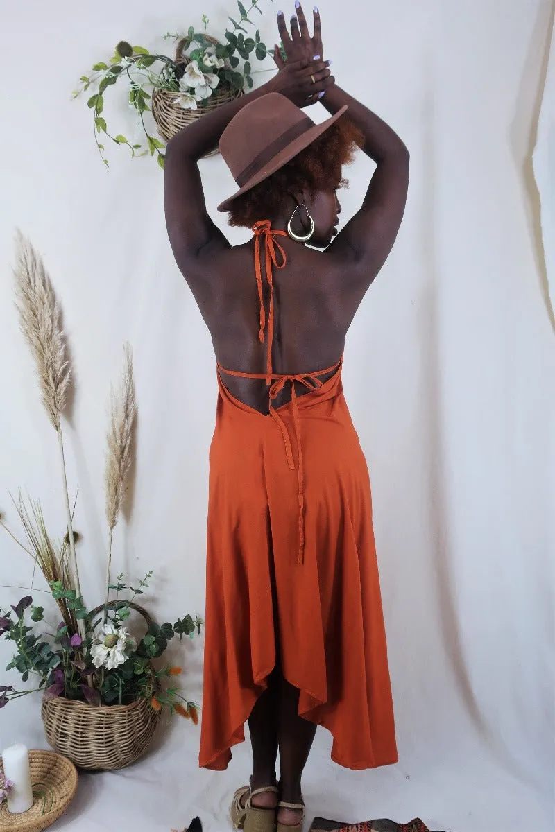 Khroma Medusa Midi Halter Dress in Fiery Orange - Free Size