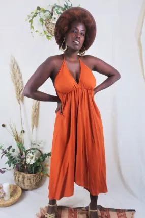 Khroma Medusa Midi Halter Dress in Fiery Orange - Free Size