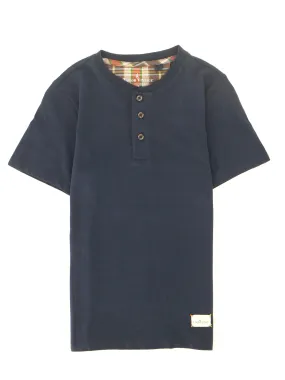 Kids Boy Brand Logo Embroidered Henley Top,Navy