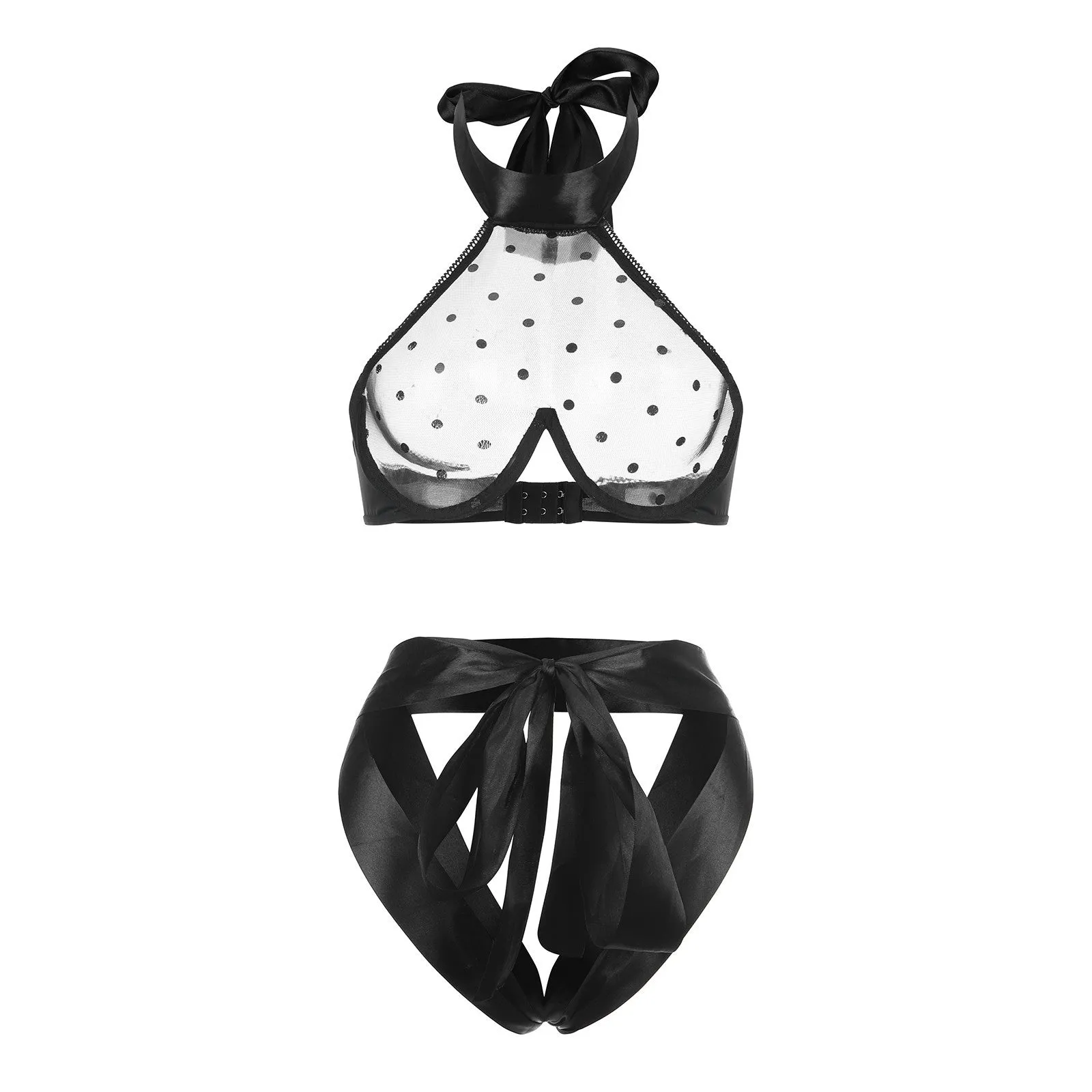 L-7004  New sexy transparent printing dot mesh ribbon binding sex set