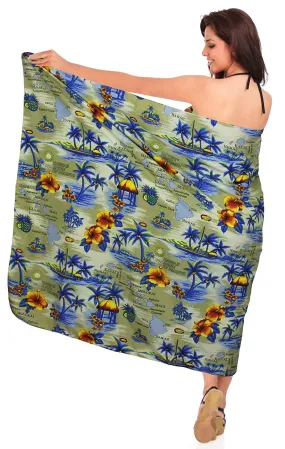 LA LEELA Women Beachwear Wrap Bikini Cover up Bathing Suit Swimwear printed sarong15 ONE Size