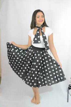 Ladies Womens Chick Black White Polka Dot Skirt (18 Inches) One Size Fits UK 8-16