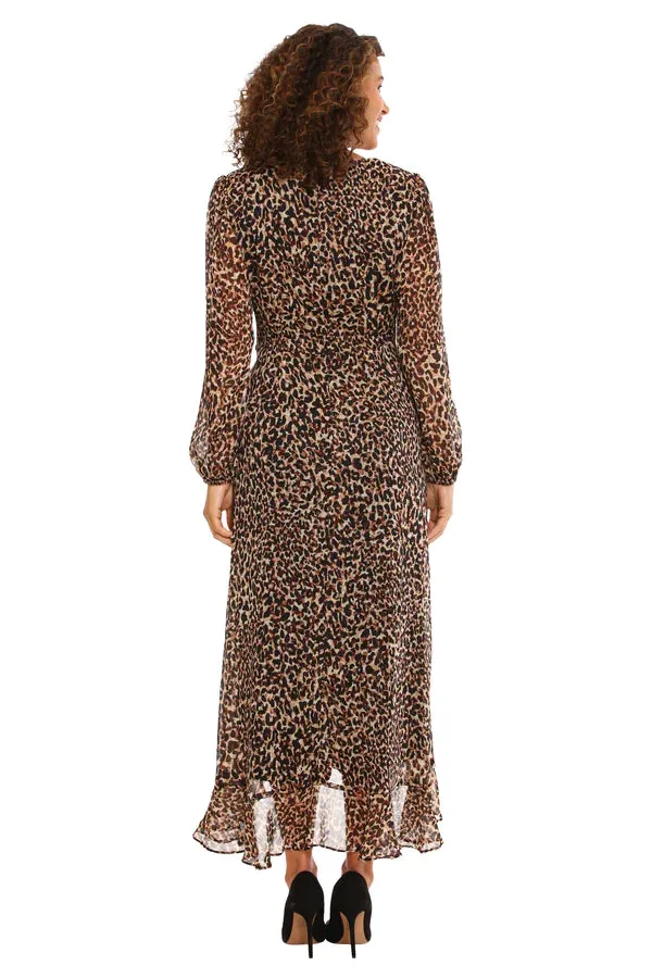 Long Sleeve Ruffle Wrap Maxi Dress | Leopard Print