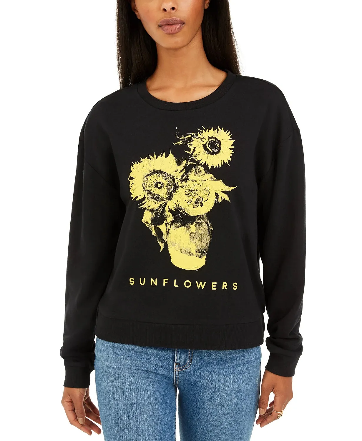 Mad Engine Juniors' Sunflower Graphic-Print T-Shirt Black Size X-Small