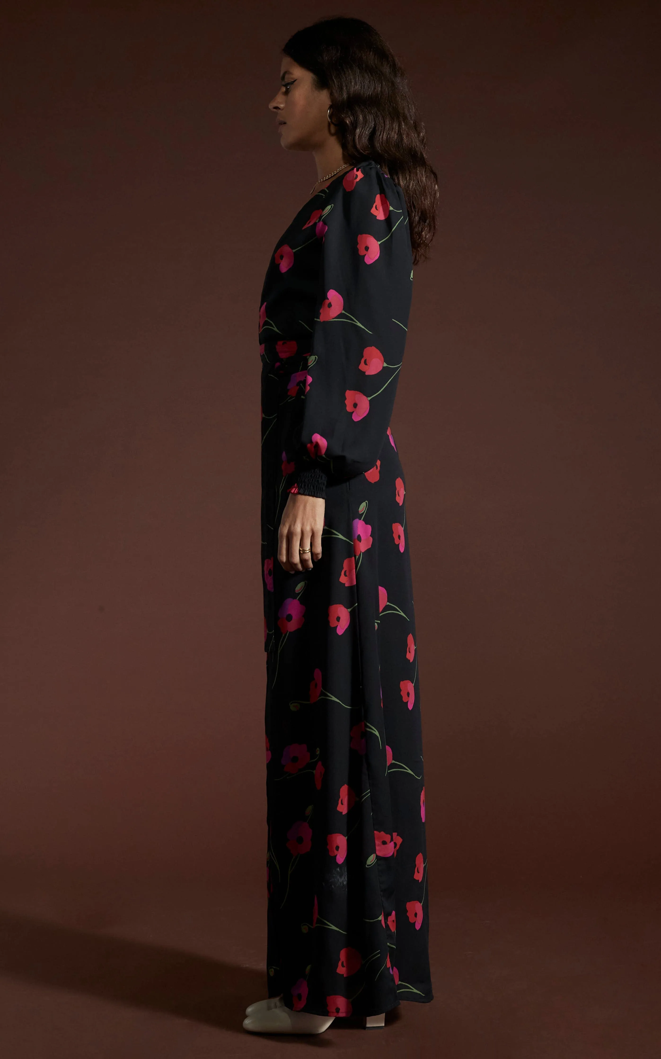 Mariela Maxi Dress In Poppies On Black