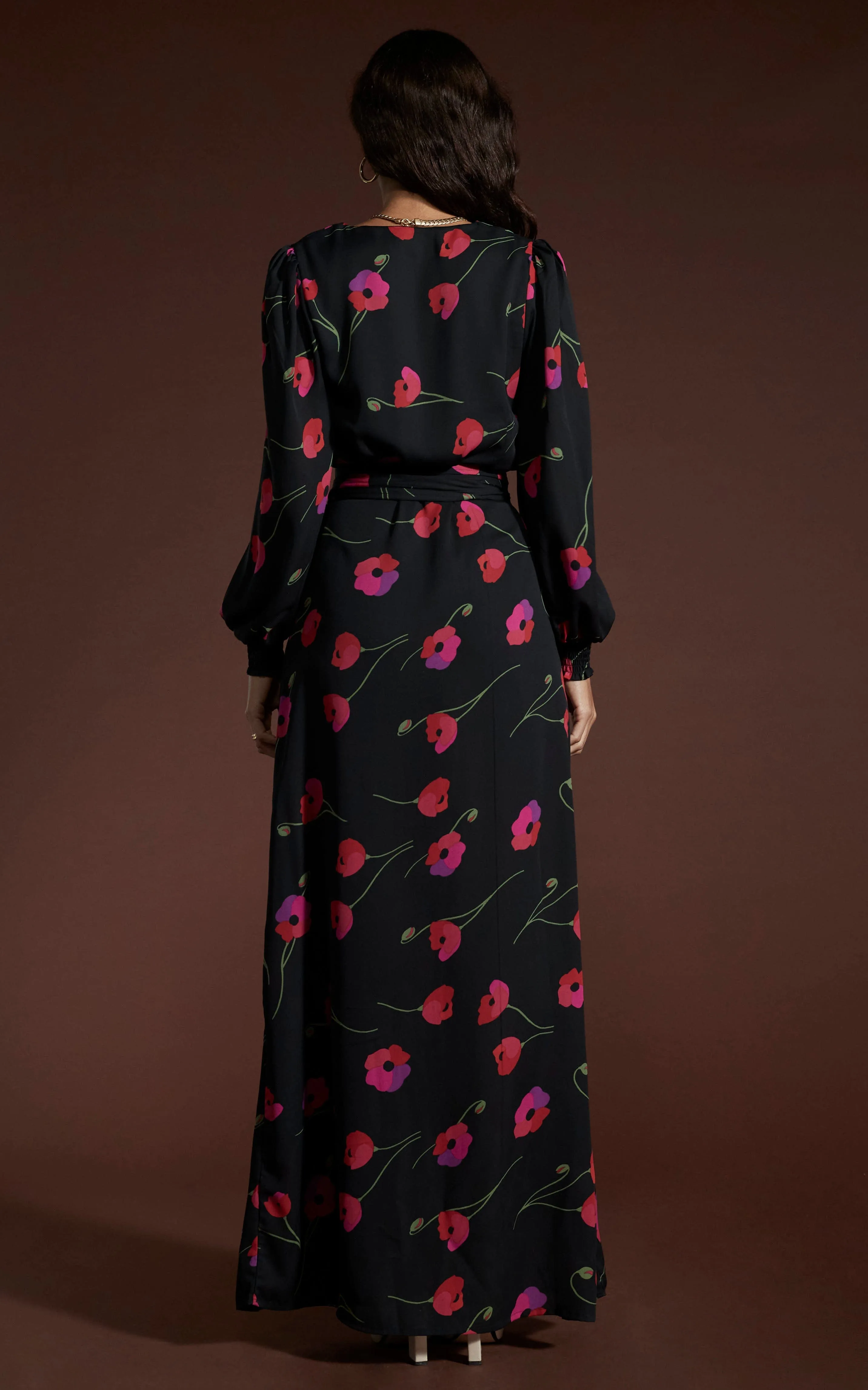 Mariela Maxi Dress In Poppies On Black