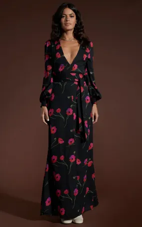 Mariela Maxi Dress In Poppies On Black