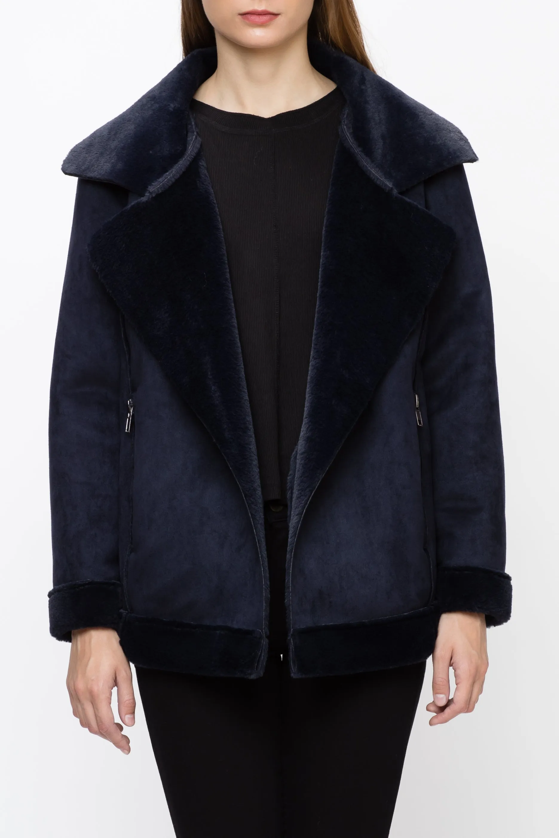 Maxine Navy Faux Shearling Jacket