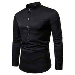 Men Turtleneck Buttons Long Sleeves T-Shirt