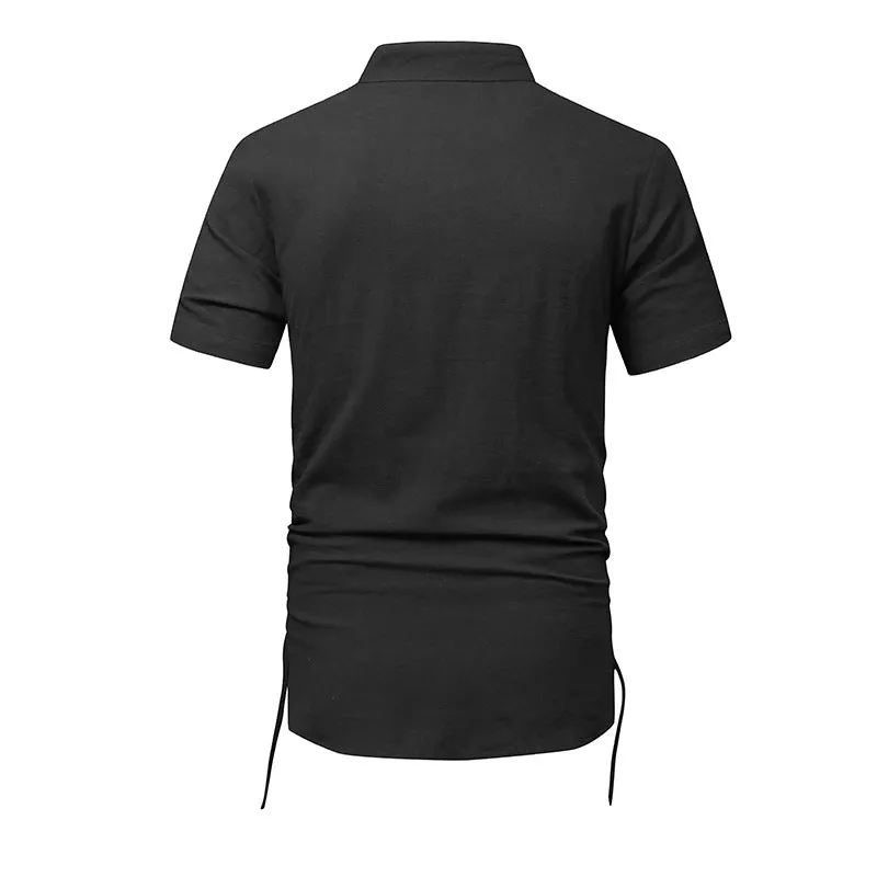 Men Turtleneck Buttons Short Sleeves T-Shirt