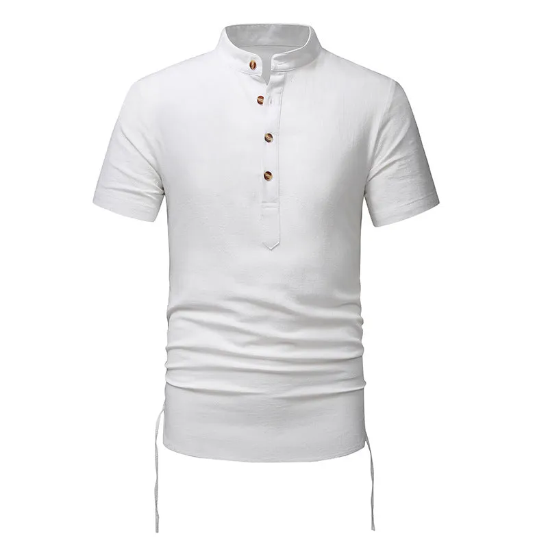 Men Turtleneck Buttons Short Sleeves T-Shirt