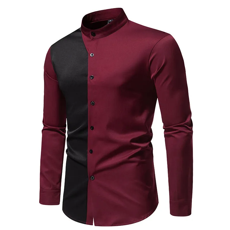 Men Turtleneck Patchwork Long Sleeves Shirt