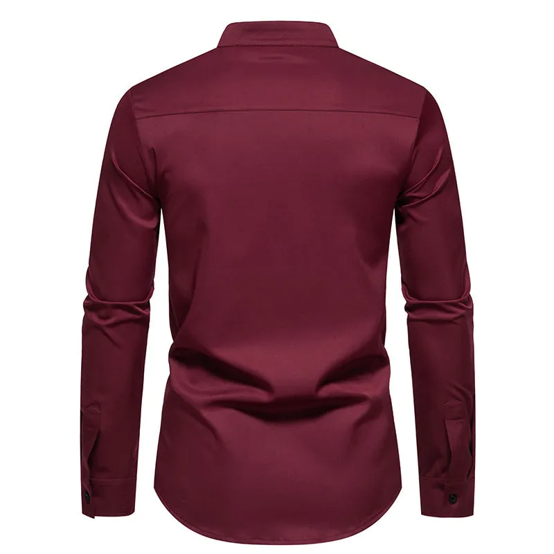 Men Turtleneck Patchwork Long Sleeves Shirt