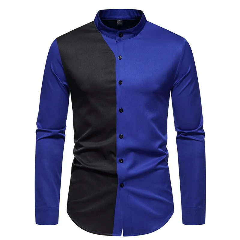 Men Turtleneck Patchwork Long Sleeves Shirt