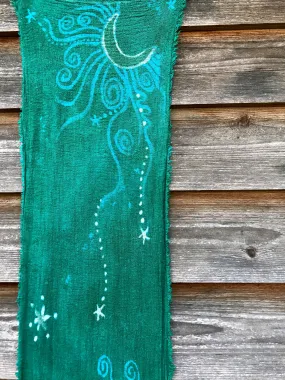 Midday Moon In A Springtime Meadow Handmade Batik Scarf in Organic Cotton