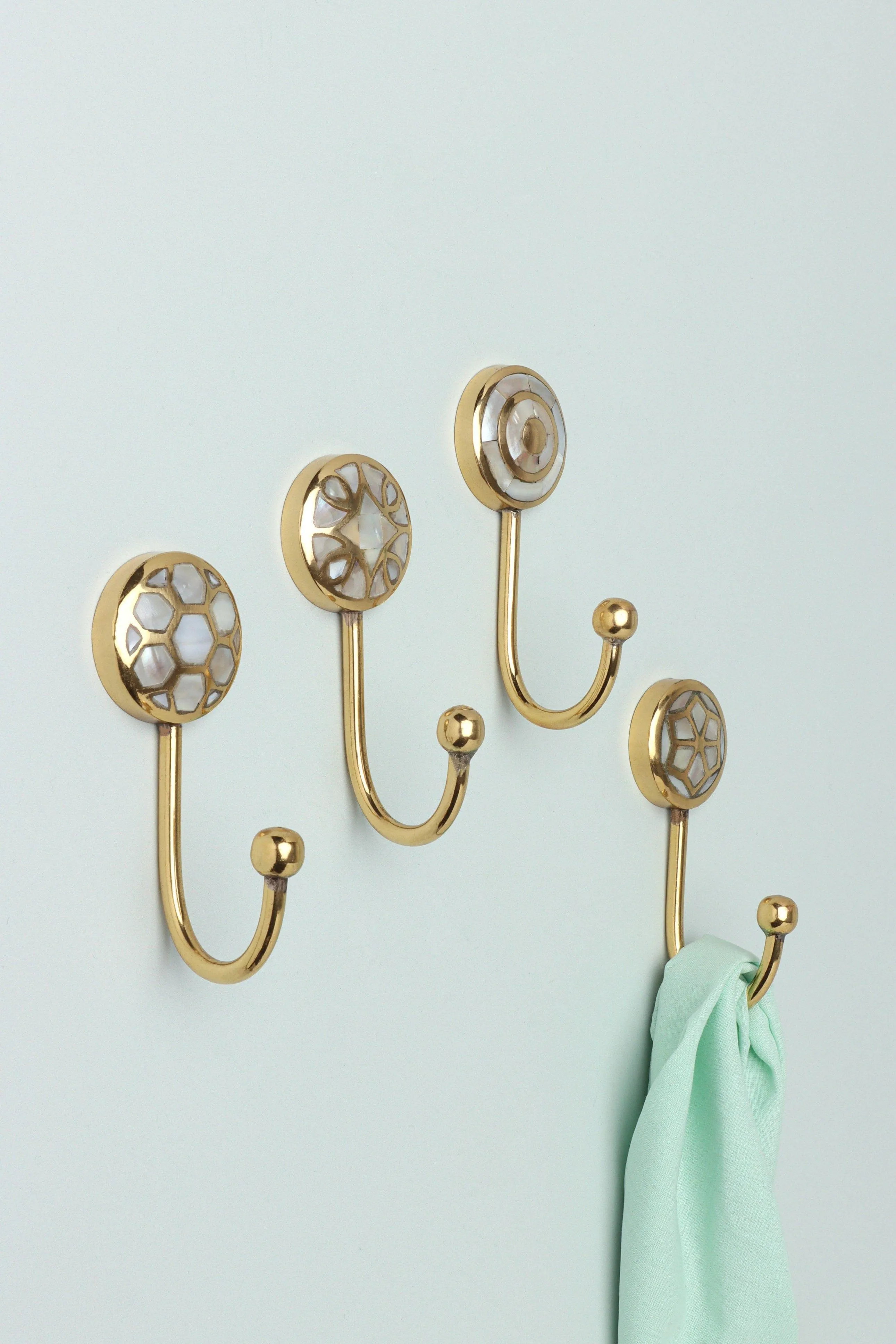 Mother Of Pearl Patterned Gold Brass Coat Hook