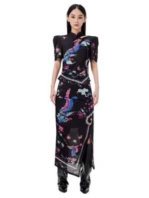 MUKZIN Chinese Style Printed Slit Skirt