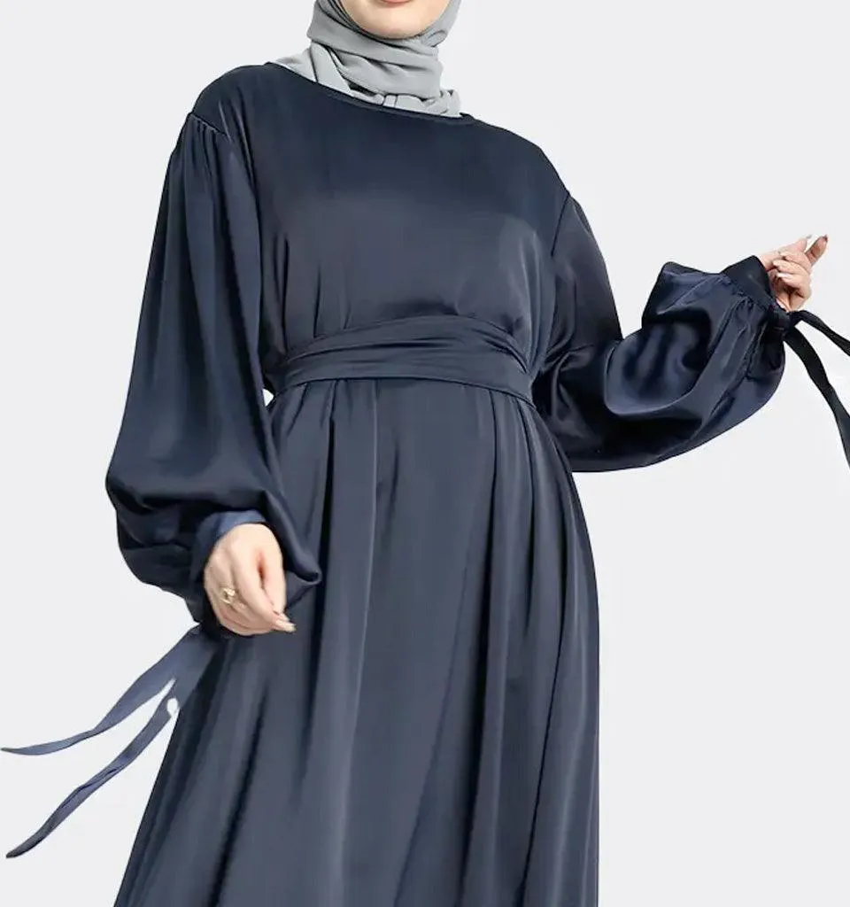 Navy Adiva Satin Abaya