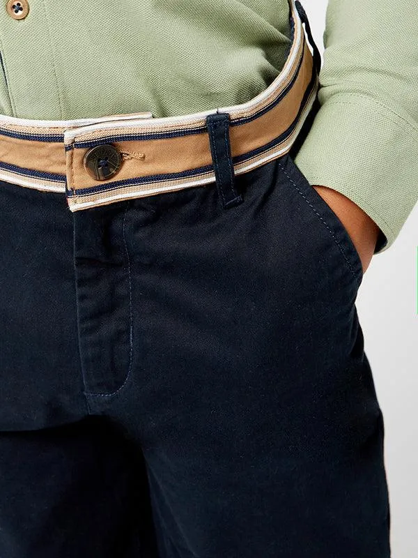 One Friday Classic Navy Blue Pants with Belt style waistband