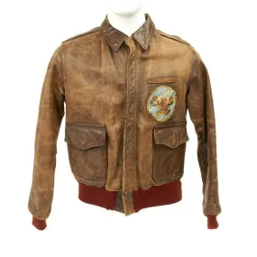 Original U.S. WWII Spitfire Pilot 307th Fighter Squadron Named A2 Leather Flight Jacket