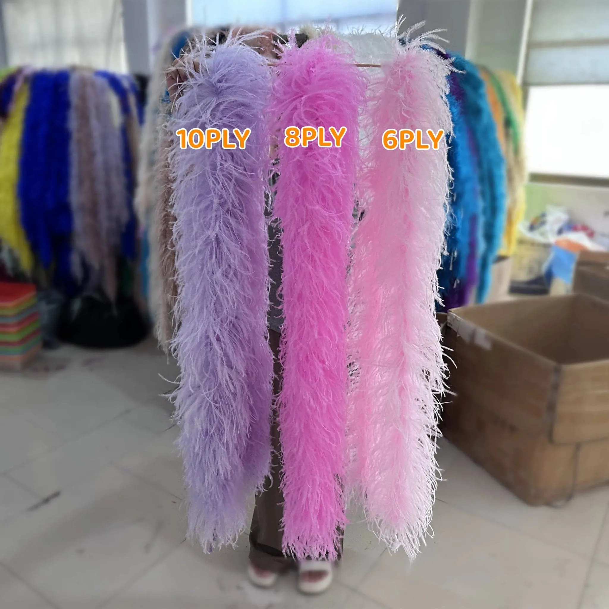 Ostrich Feathers Boa - 2m, 10 20 PLY Natural, Various Colors