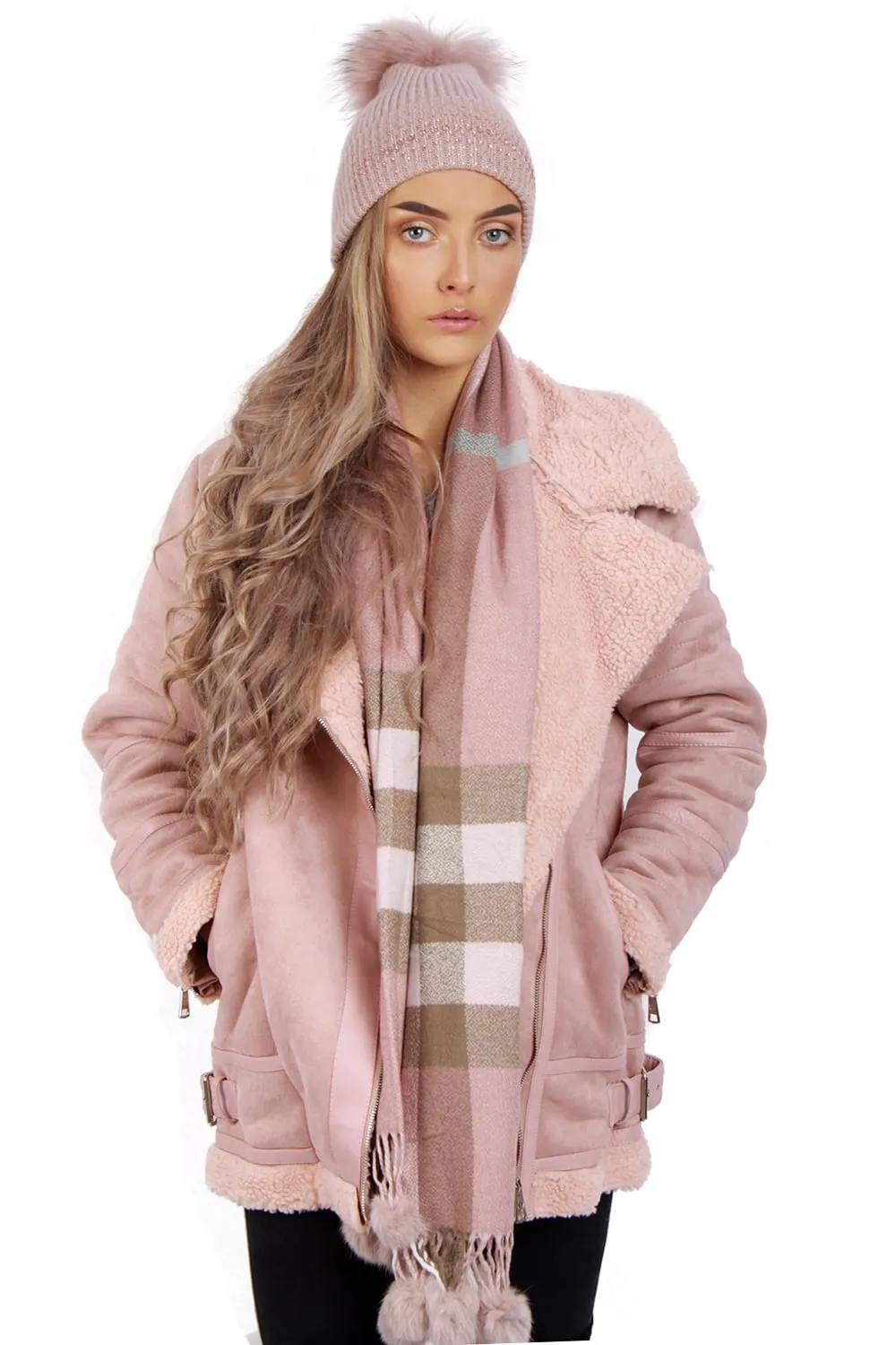 Oversized Faux Suede Faux Fur Shearling Jacket Coat