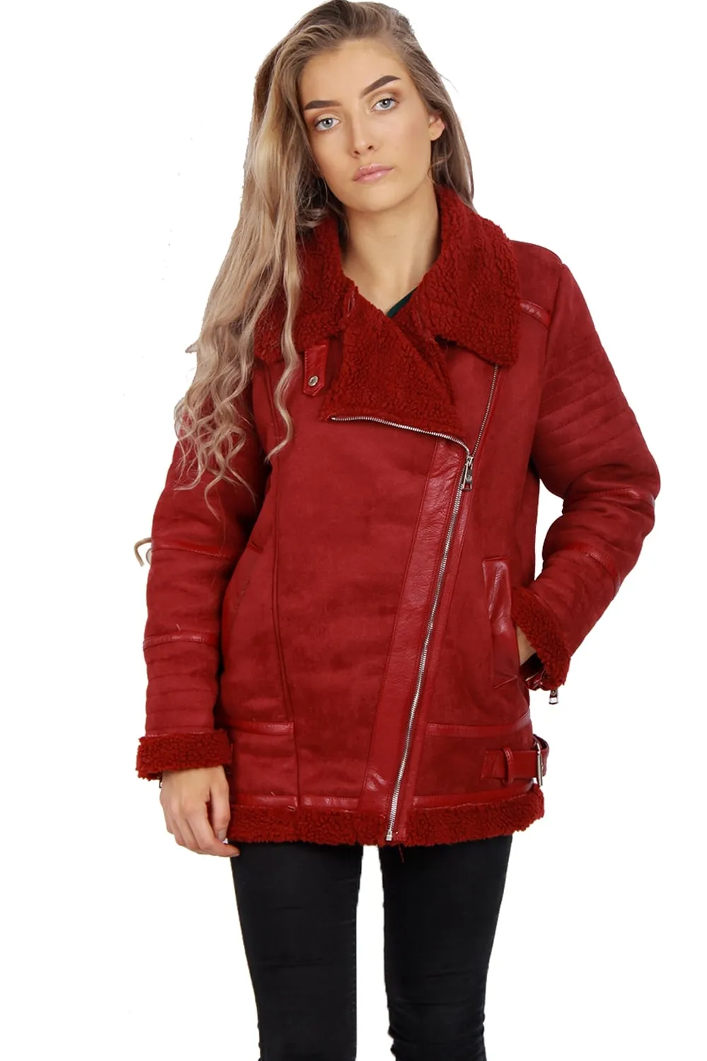 Oversized Faux Suede Faux Fur Shearling Jacket Coat