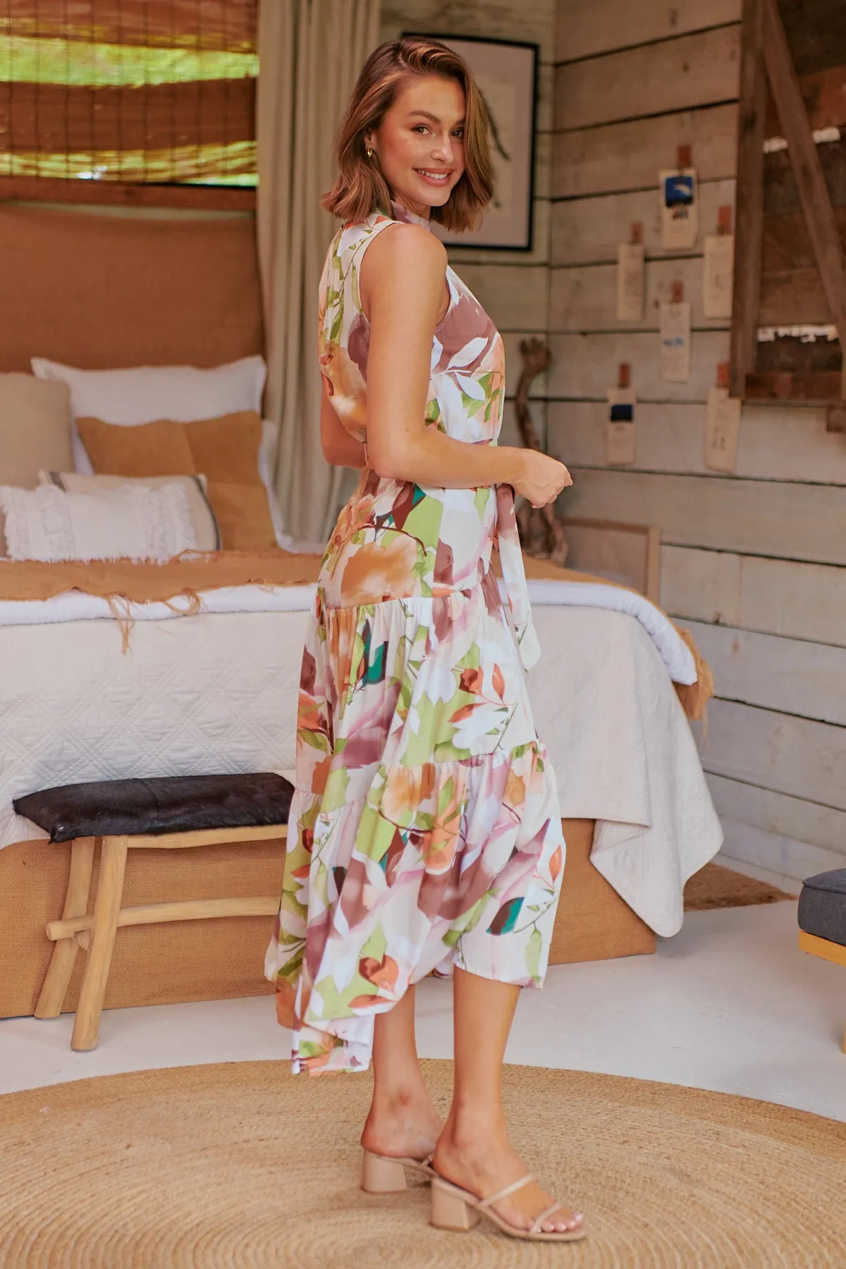 Paige Evening S/Less Orange Floral Print Dress