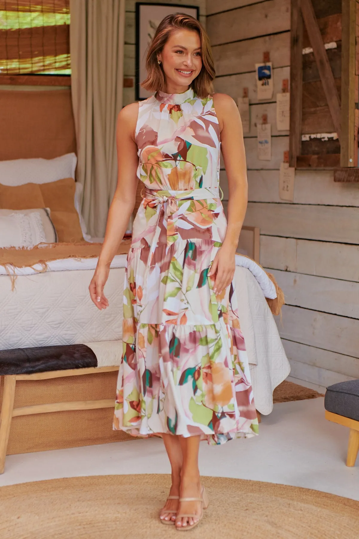 Paige Evening S/Less Orange Floral Print Dress