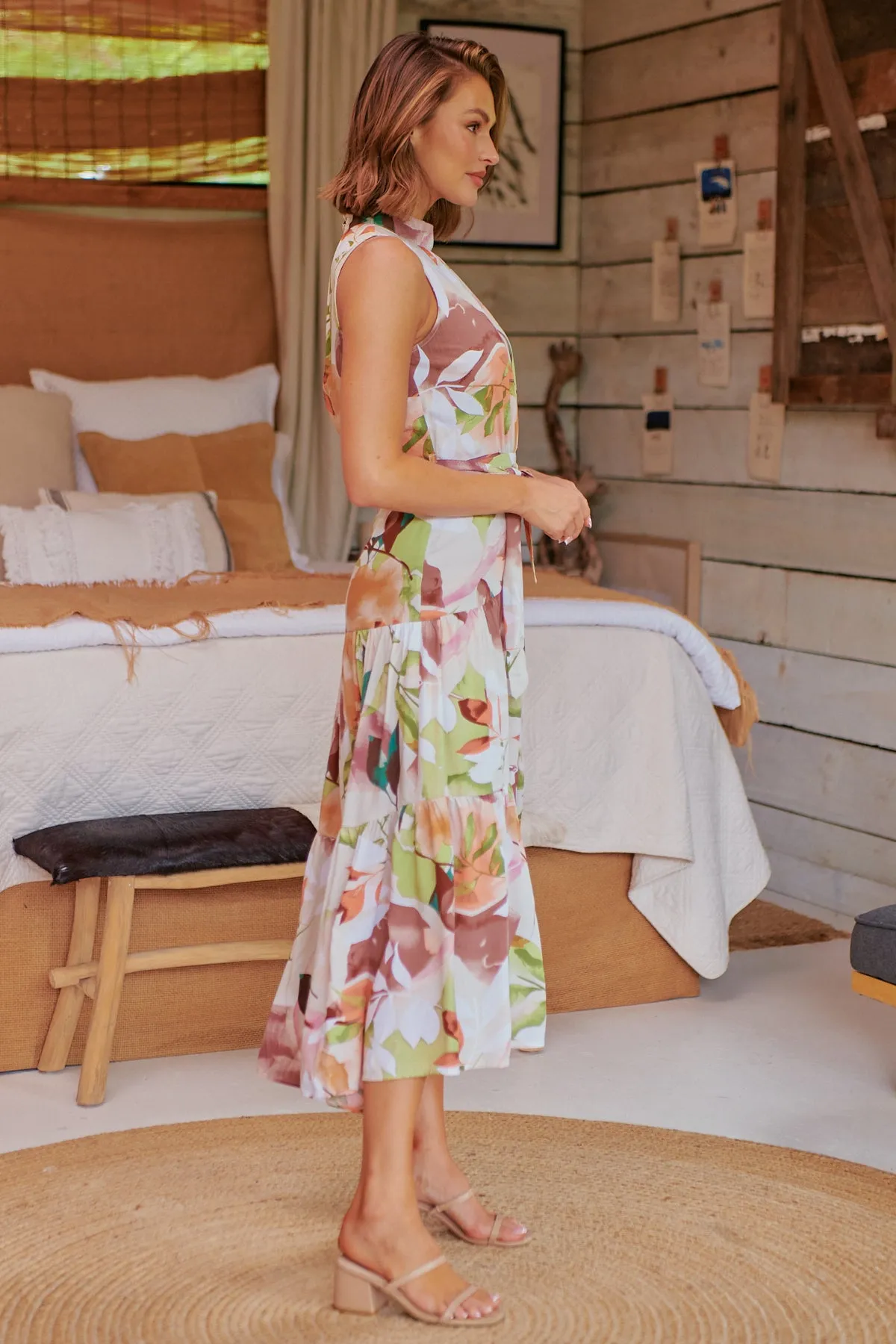 Paige Evening S/Less Orange Floral Print Dress