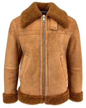 Palm Angels University Shearling Jacket in Brown Beige