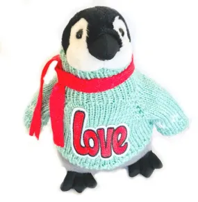 Penguin Love Romantic Plush (Green Sweater - 10" Tall)