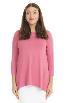 Pink 3/4 Sleeve Crewneck Tunic Shirt 'Ivy' Top for Women