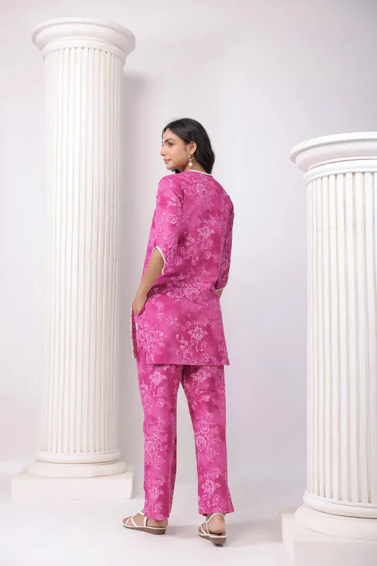 Pink Blossom Ensemble Schiffli Co-ord Set