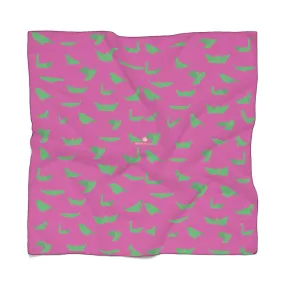 Pink Japanese Poly Scarf, Cute Crane Birds Print Women's Fashion Accessories- Made in USA