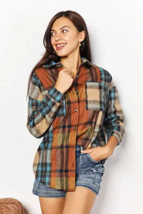 Plaid Curved Hem Shirt Jacket