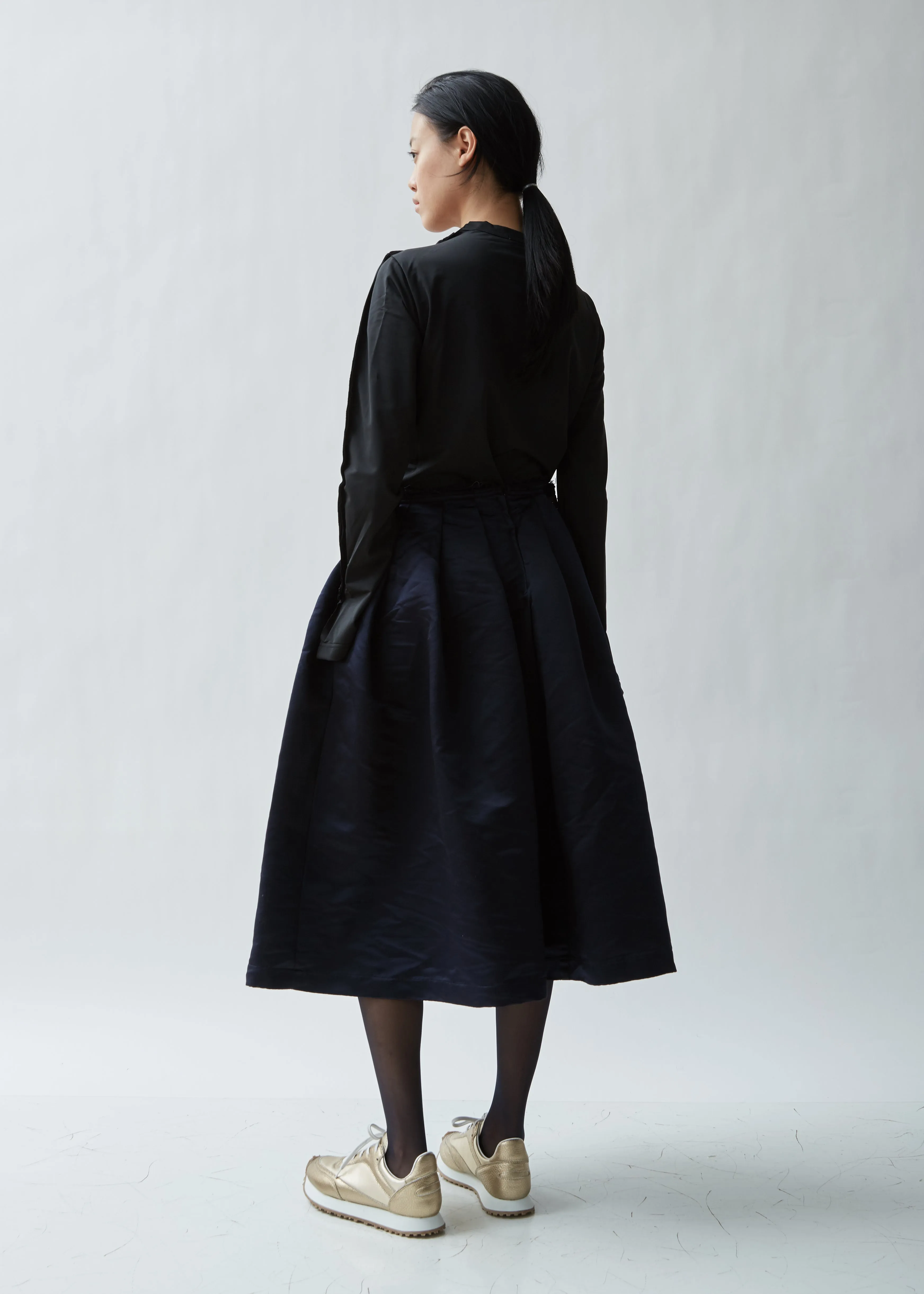 Pleated Satin Garment Treated Skirt