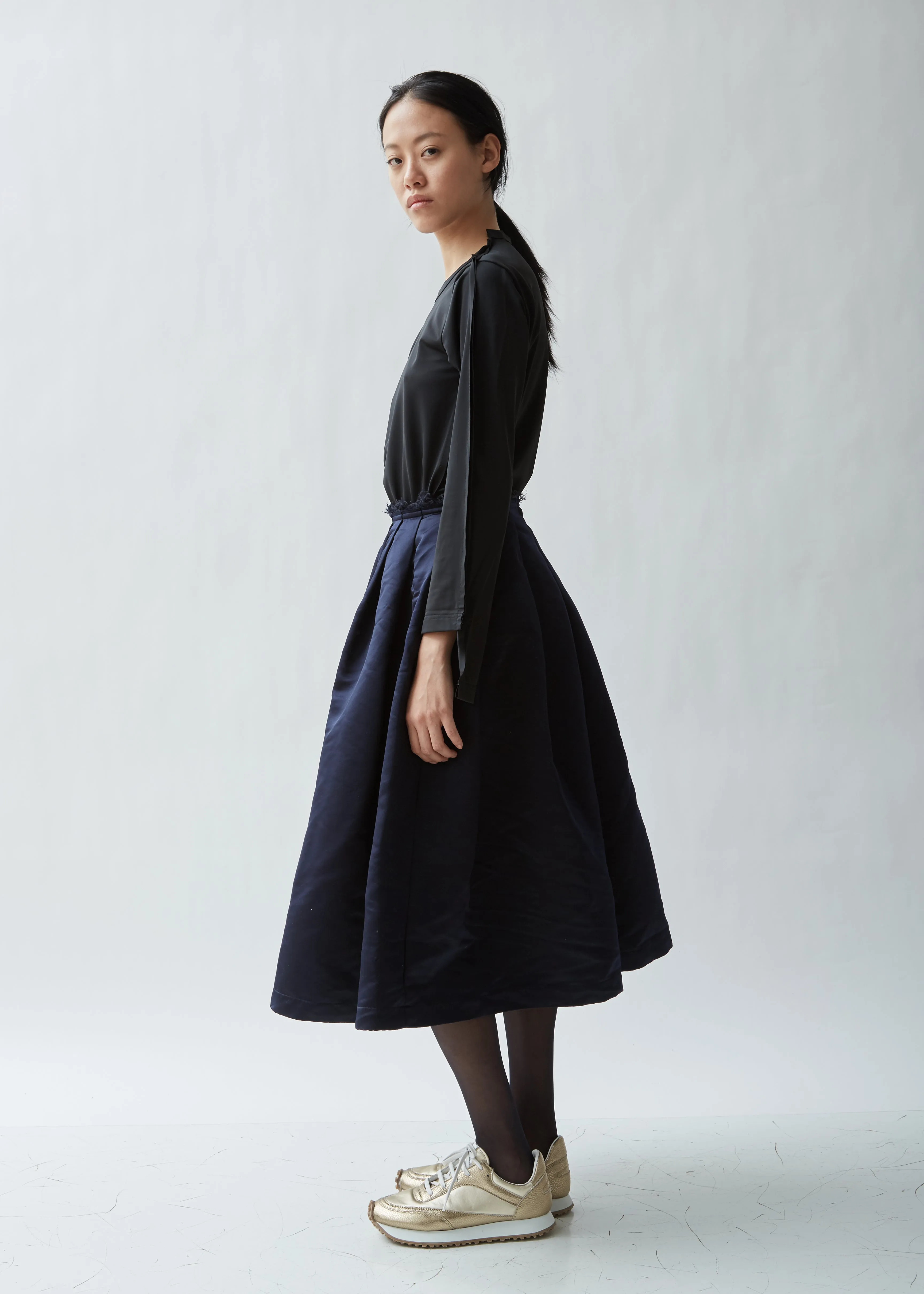 Pleated Satin Garment Treated Skirt