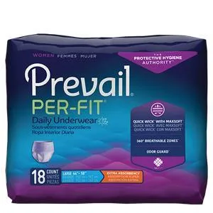 Prevail Underwear for Women Lge.  44"-58" (Wholesale) (1 case,4 Pack,72 count) ($0.64/count)