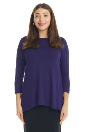 Purple 3/4 Sleeve Crewneck Tunic Shirt 'Ivy' Top for Women