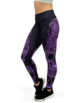 Purple Ornamental Skull Yoga Pants