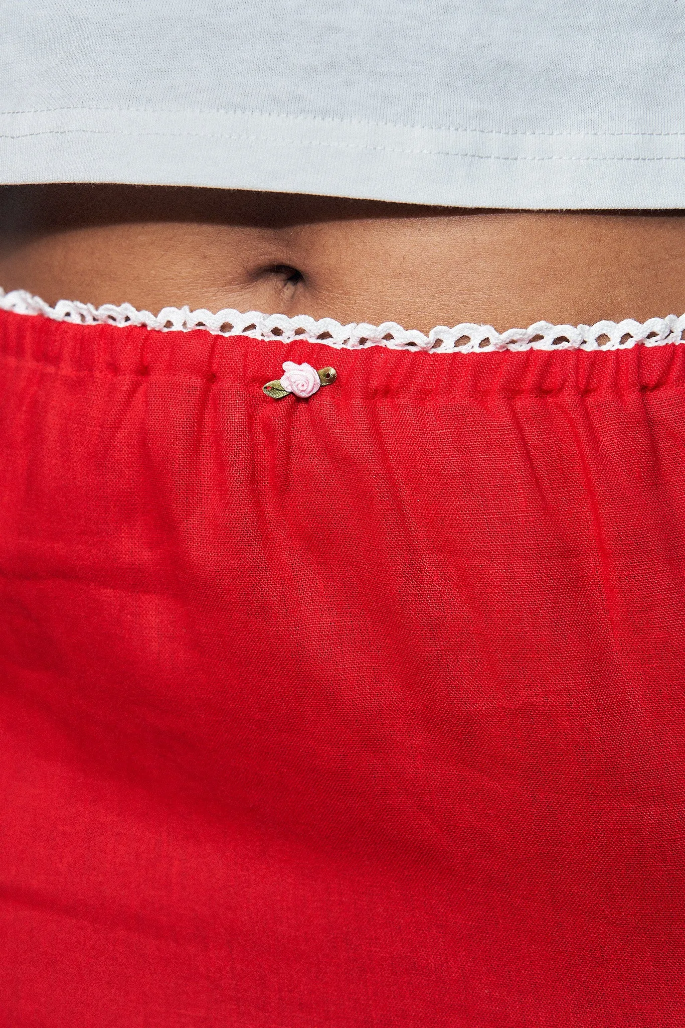 Red Linen Mini Slip Skirt