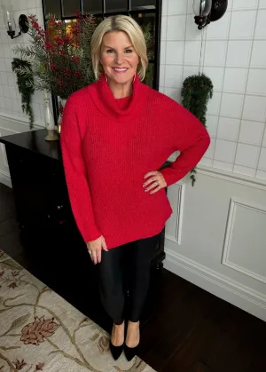 Red Tunic Cowl Neck Sweater