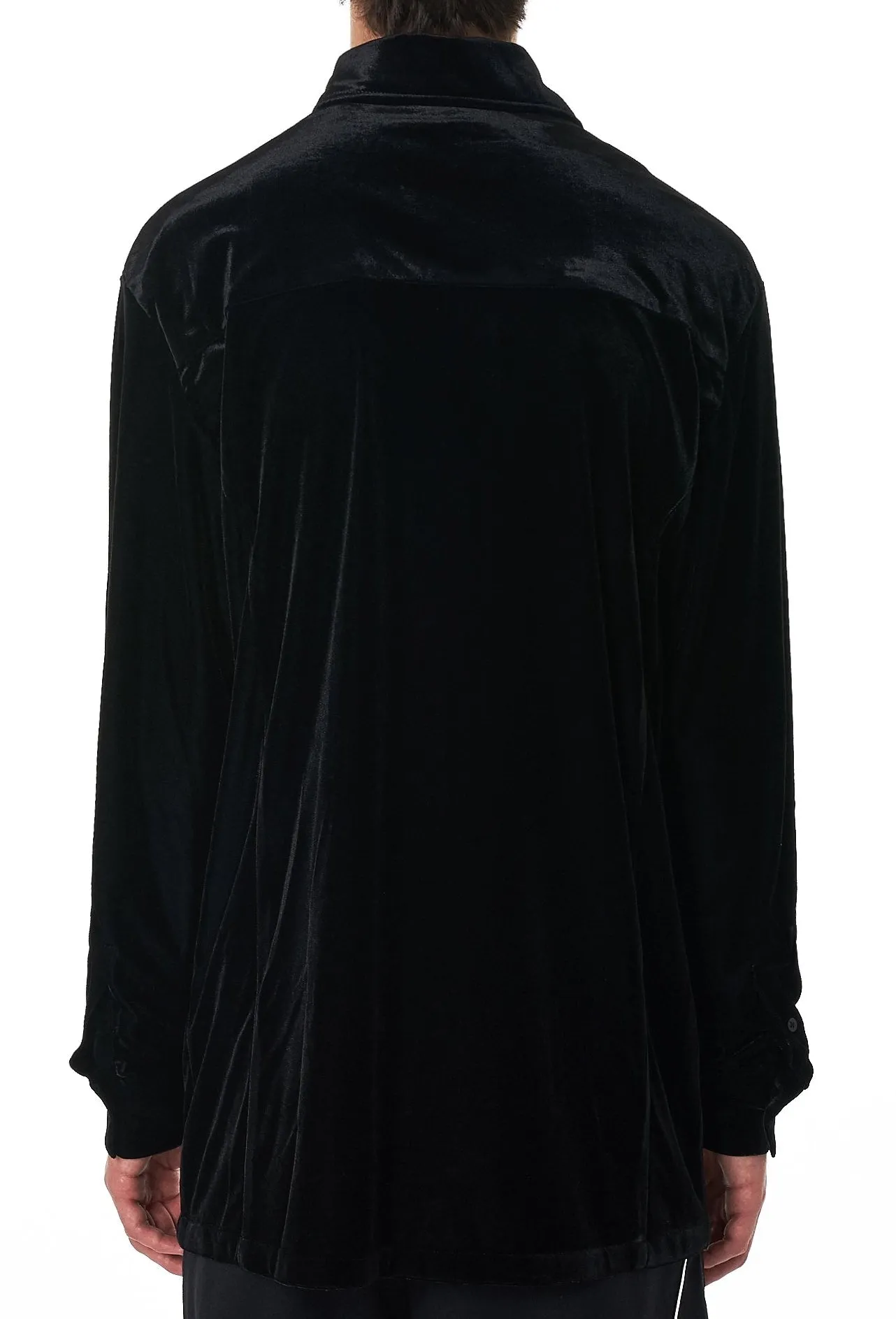 Regular-fit Crushed Velvet Shirt in Black Asymmetric Collar Dropped Shoulder