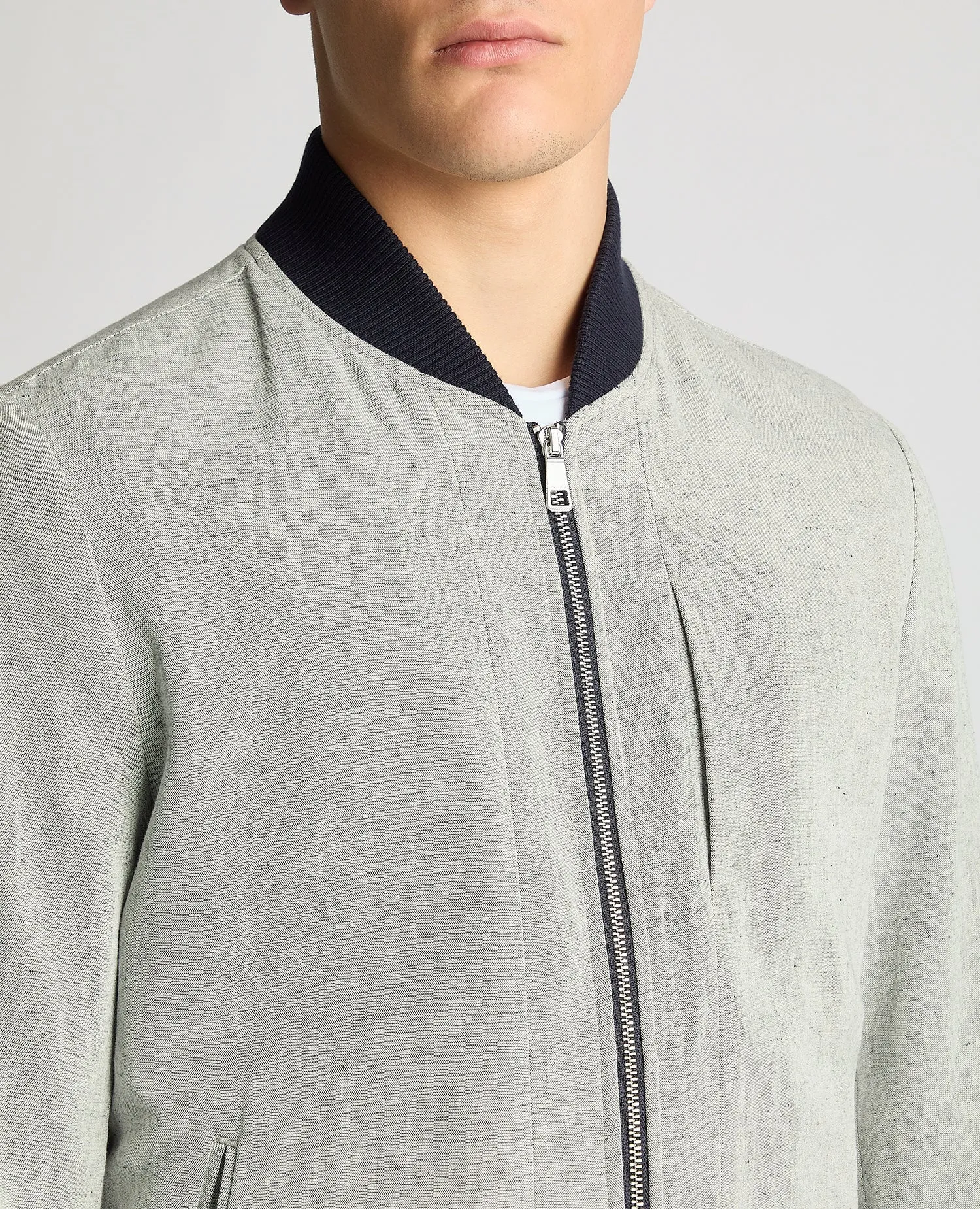 Regular Fit Linen Blend Bomber Jacket